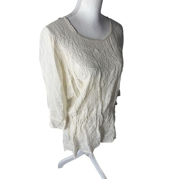 Johnny Was Off White Embroidered Lace Tunic Blouse Size S Fairy Whimsy - Picture 3 of 5